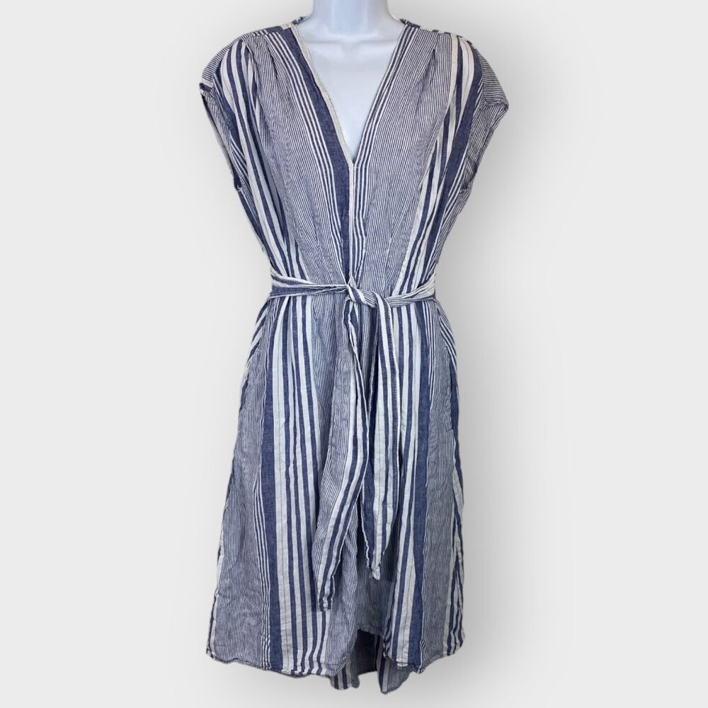 NWOT | Max Studio Womens Dress | Med | Linen Blend | Blue White | Coastal Beach